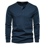 Solid Henley Long Sleeve T-Shirt // Dark Blue (M)