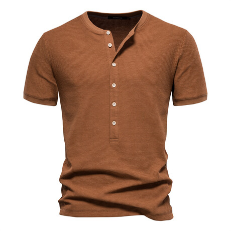 Solid Henley Short Sleeve T-Shirt // Brown (XS)