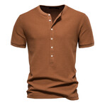 Solid Henley Short Sleeve T-Shirt // Brown (XL)