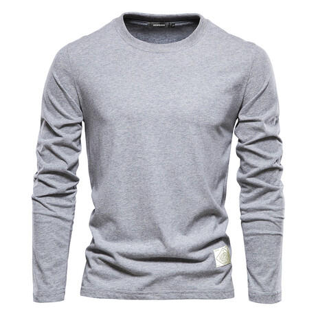 Solid Crewneck Long Sleeve Slim Fit T-Shirt // Light Gray (XS)