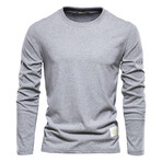 Solid Crewneck Long Sleeve Slim Fit T-Shirt // Light Gray (XL)