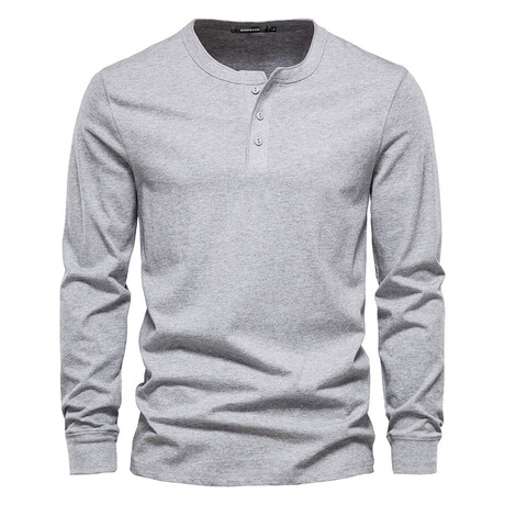 Solid Henley Long Sleeve T-Shirt // Light Gray (XS)
