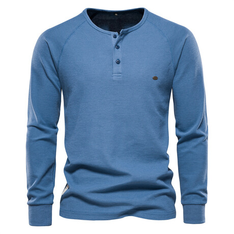 Waffled Henley Long Sleeve T-Shirt // Blue (XS)