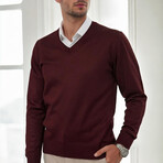 V-Neck Knitted Sweater // Burgundy (M)