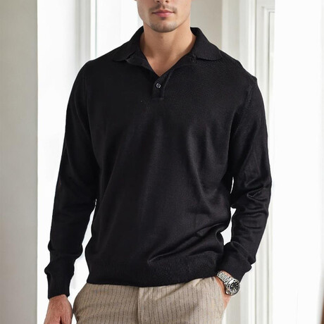 Polo Collar Knitted Sweater // Black (M)