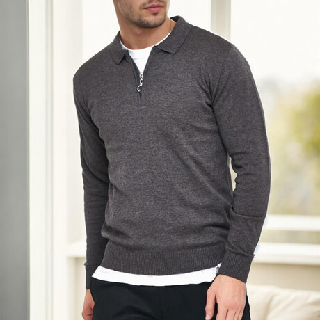 Zip-Up Polo Sweater // Gray (S)