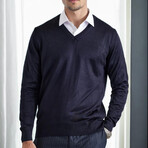 V-Neck Knitted Sweater // Dark Blue (M)