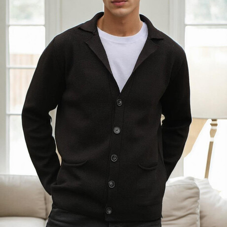 V-Neck Knitted Cardigan // Black (S)
