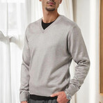 V-Neck Knitted Sweater // Light Gray (M)