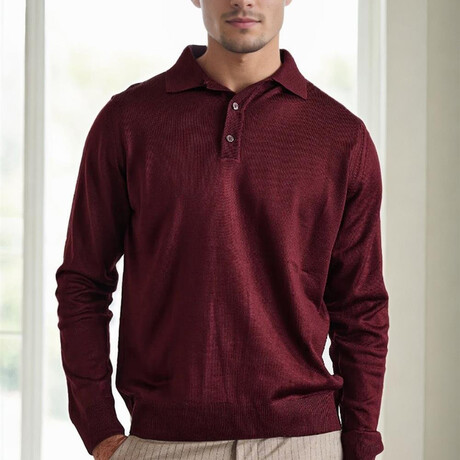 Polo Collar Knitted Sweater // Burgundy (M)