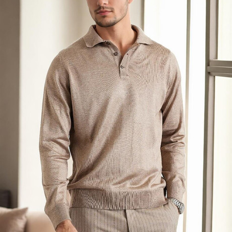 Polo Collar Knitted Sweater // Mink (M)