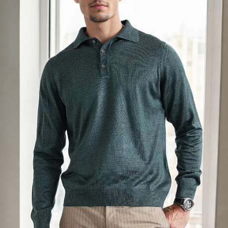 Polo Collar Knitted Sweater // Green (M)