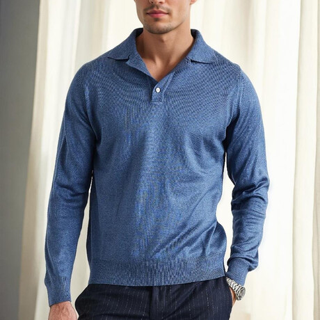 Polo Collar Knitted Sweater // Indigo (M)