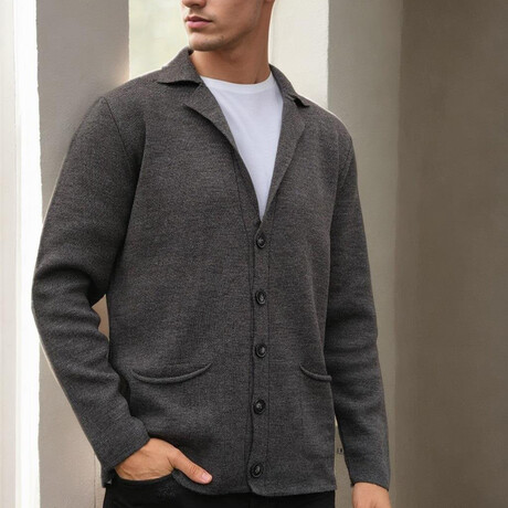 V-Neck Knitted Cardigan // Anthracite (S)