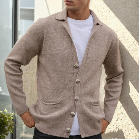 V-Neck Knitted Cardigan // Beige (S)