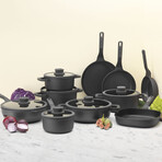BergHOFF Leo Stone+ Nonstick Ceramic 11" Wok Pan with Lid 4.6qt, Recycled