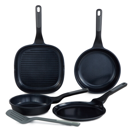 BergHOFF Leo Stone+ 5pc Nonstick Ceramic Specialty Pan Set with Turner, Recycled