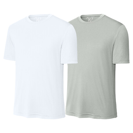 Pack of 2 // Perform Basics Dri-Tech T-Shirts // White + Silver (S)