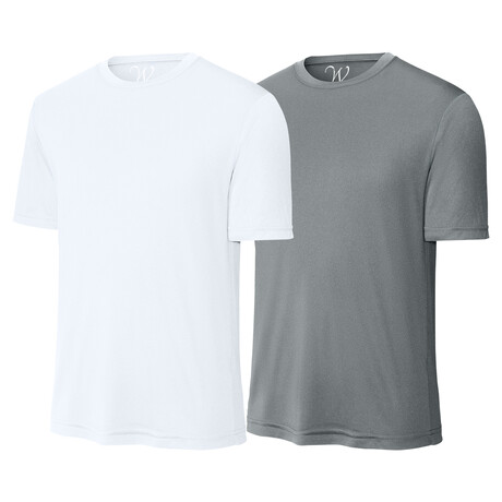 Pack of 2 // Perform Basics Dri-Tech T-Shirts // White + Concrete Gray (S)