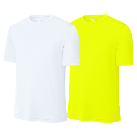 Pack of 2 // Perform Basics Dri-Tech T-Shirts // White + Neon Yellow (S)