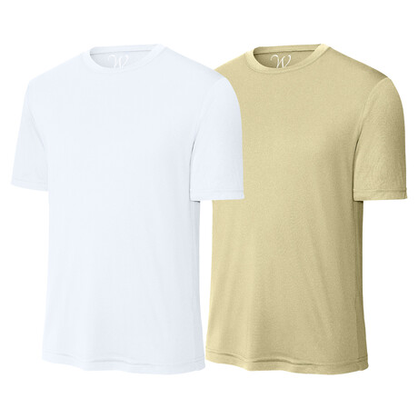 Pack of 2 // Perform Basics Dri-Tech T-Shirts // White + Vegas Gold (S)