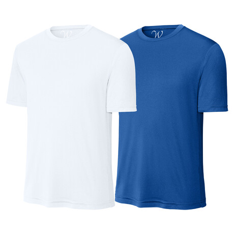 Pack of 2 // Perform Basics Dri-Tech T-Shirts // White + Royal Blue (S)