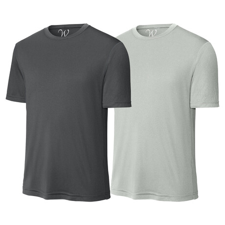 Pack of 2 // Perform Basics Dri-Tech T-Shirts // Charcoal + Silver (S)