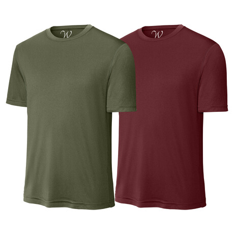 Pack of 2 // Perform Basics Dri-Tech T-Shirts // Military Green + Maroon (S)