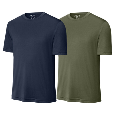 Pack of 2 // Perform Basics Dri-Tech T-Shirts // Navy + Military Green (S)