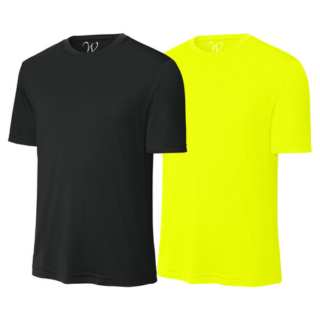 Pack of 2 // Perform Basics Dri-Tech T-Shirts // Black + Neon Yellow (S)