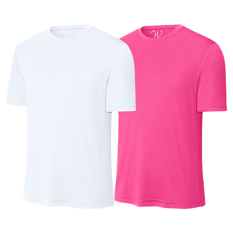 Pack of 2 // Perform Basics Dri-Tech T-Shirts // White + Neon Pink (S)