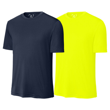 Pack of 2 // Perform Basics Dri-Tech T-Shirts // Navy + Neon Yellow (S)