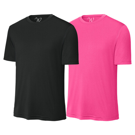 Pack of 2 // Perform Basics Dri-Tech T-Shirts // Black + Neon Pink (S)