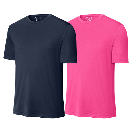 Pack of 2 // Perform Basics Dri-Tech T-Shirts // Navy + Neon Pink (S)
