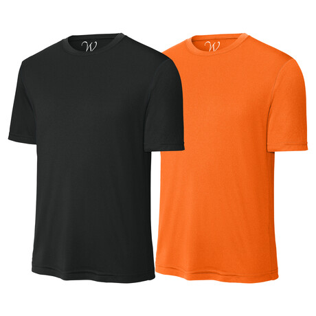 Pack of 2 // Perform Basics Dri-Tech T-Shirts // Black + Neon Orange (S)