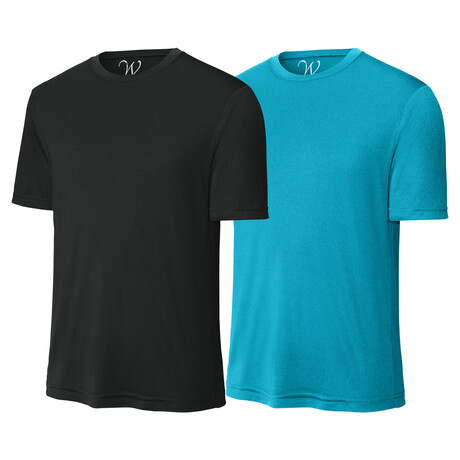 Pack of 2 // Perform Basics Dri-Tech T-Shirts // Black + Aqua (S)