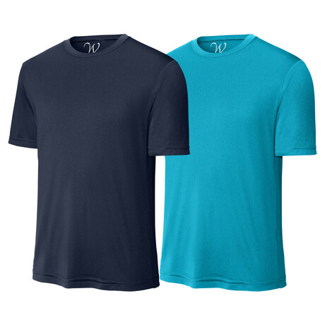 Pack of 2 // Perform Basics Dri-Tech T-Shirts // Navy + Aqua (S)