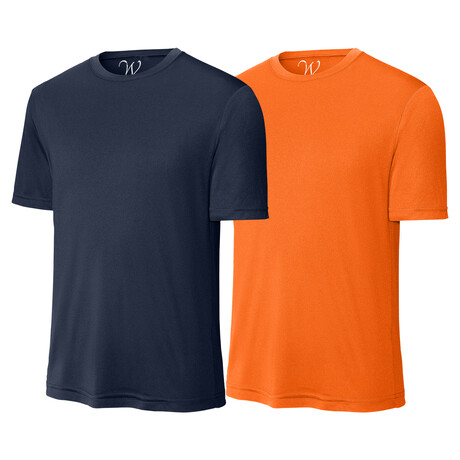 Pack of 2 // Perform Basics Dri-Tech T-Shirts // Navy + Neon Orange (S)