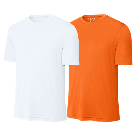 Pack of 2 // Perform Basics Dri-Tech T-Shirts // White + Neon Orange (S)