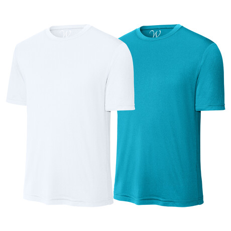 Pack of 2 // Perform Basics Dri-Tech T-Shirts // White + Aqua (S)