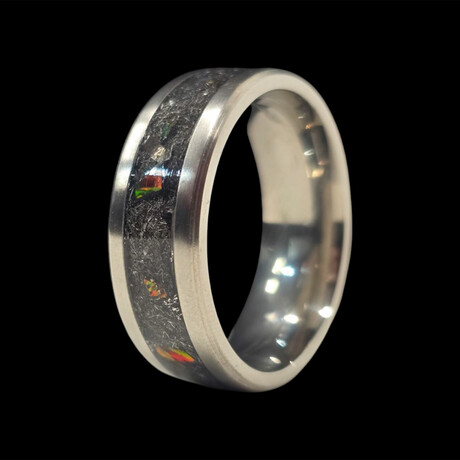 Titanium Ring with Meterorite Dust // Blood Orange Opal // 4mm Width (5)