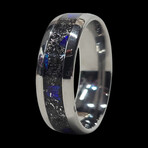 Titanium Ring with Meterorite Dust // Blue Raspberry Opal // 4mm Width (8.5)