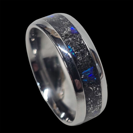 Titanium Ring with Meterorite Dust // Blue Raspberry Opal // 4mm Width (5)