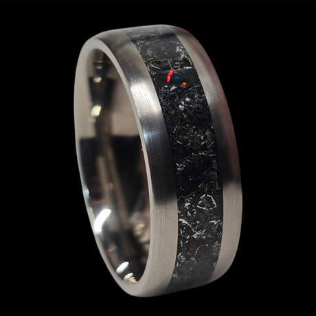 Titanium Ring with Meterorite Dust // Fire Opal // 4mm Width (5)
