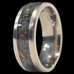 Titanium Ring with Meterorite Dust // Blood Orange Opal // 4mm Width (8.5)