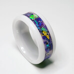 White Ceramic Ring // Opal 24k Gold Leaf Lavendar UV Glow // 8mm Width (8.5)