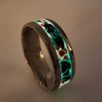 Damascus Steel Band // Crimson Red Opal, Meteorite Dust // 4mm Width (7)