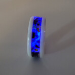 White Ceramic Ring // Opal 24k Gold Leaf Lavendar UV Glow // 8mm Width (8.5)