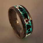 Damascus Steel Band // Crimson Red Opal, Meteorite Dust // 8mm Width (7.5)