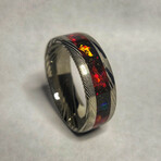 Damascus Steel Band // Crimson Red Opal, Meteorite Dust // 4mm Width (7)